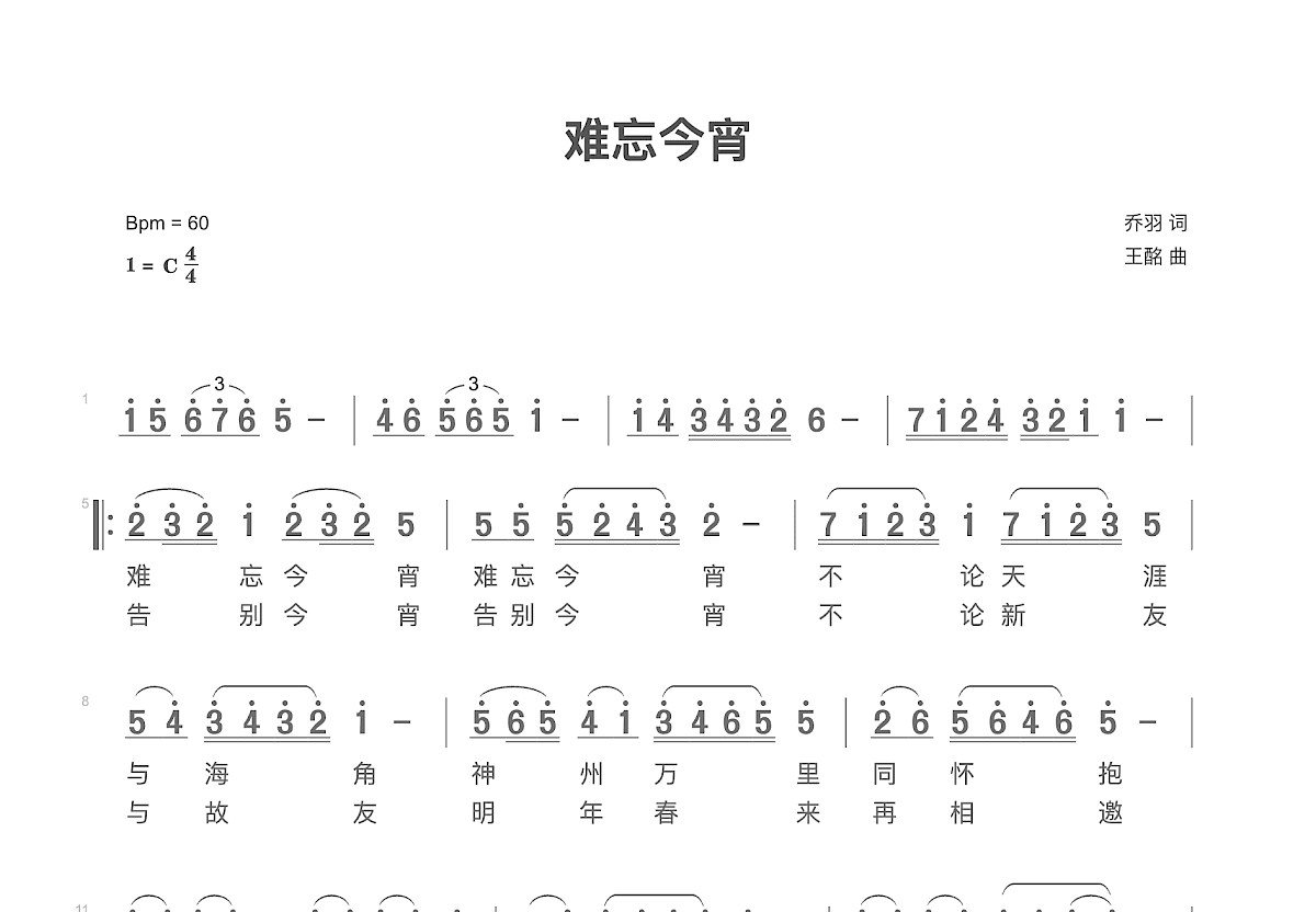 难忘今宵简谱预览图