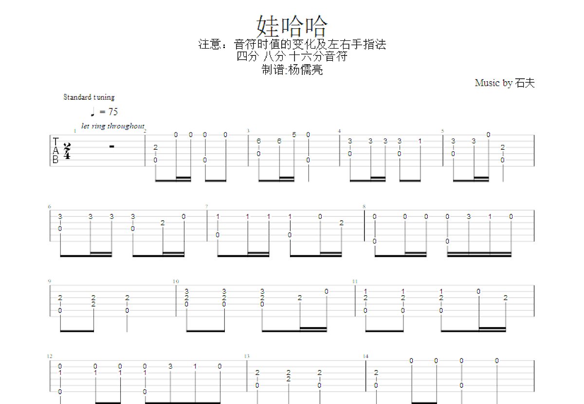 娃哈哈吉他谱_石夫_C调指弹
