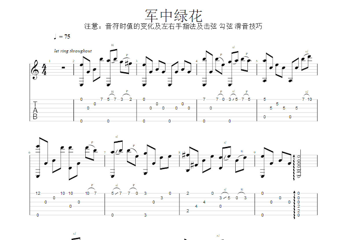 军中绿花吉他谱预览图