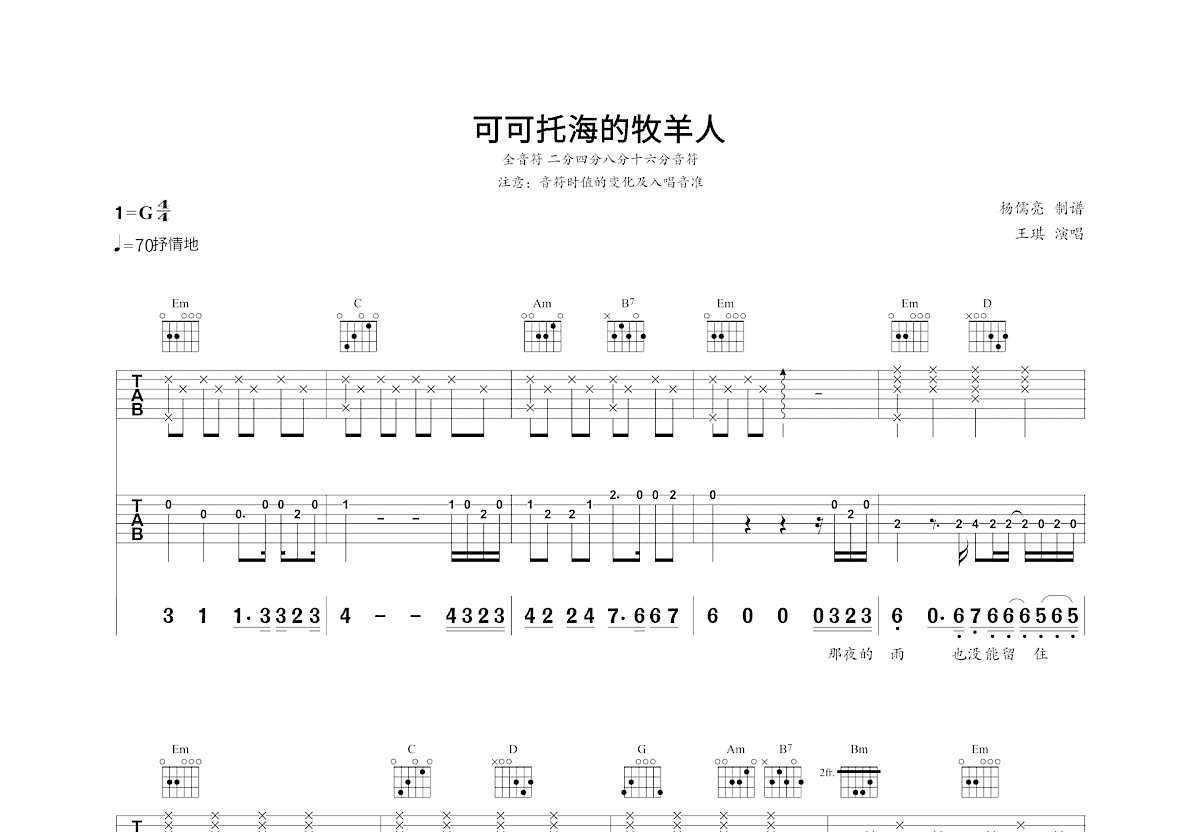 可可托海的牧羊人吉他谱预览图