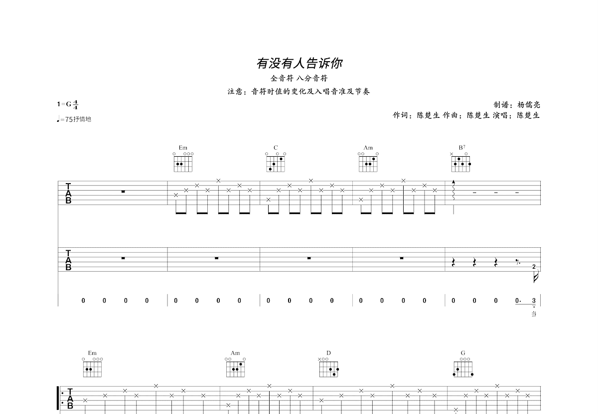 有没有人告诉你吉他谱预览图