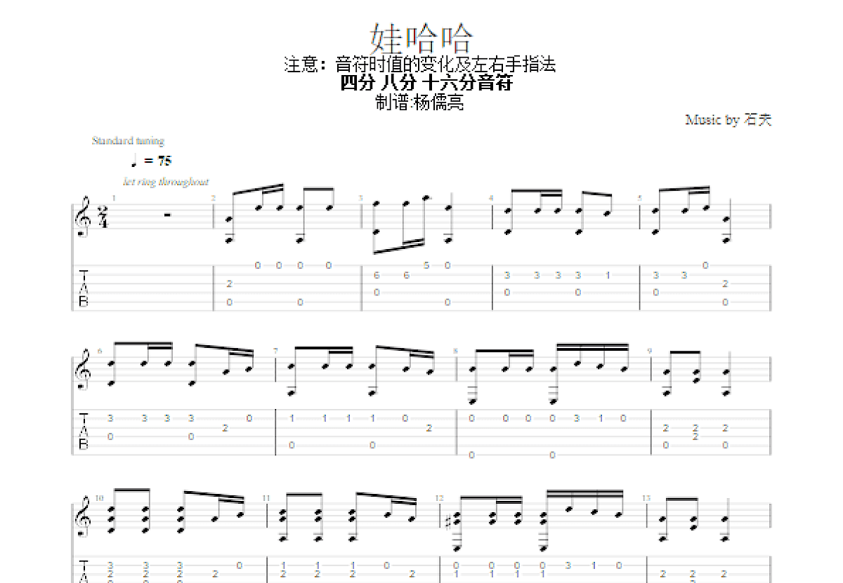 娃哈哈吉他谱_石夫_C调指弹