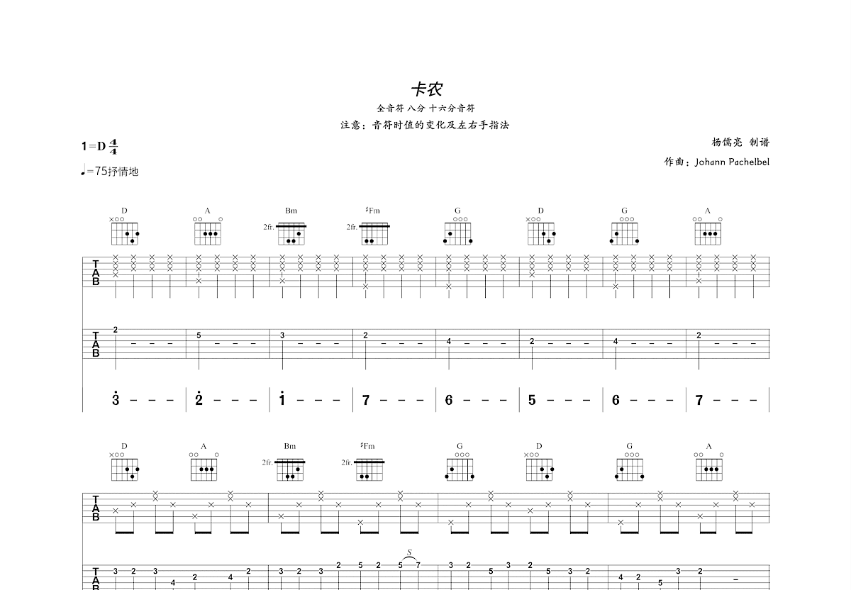 卡农吉他谱预览图