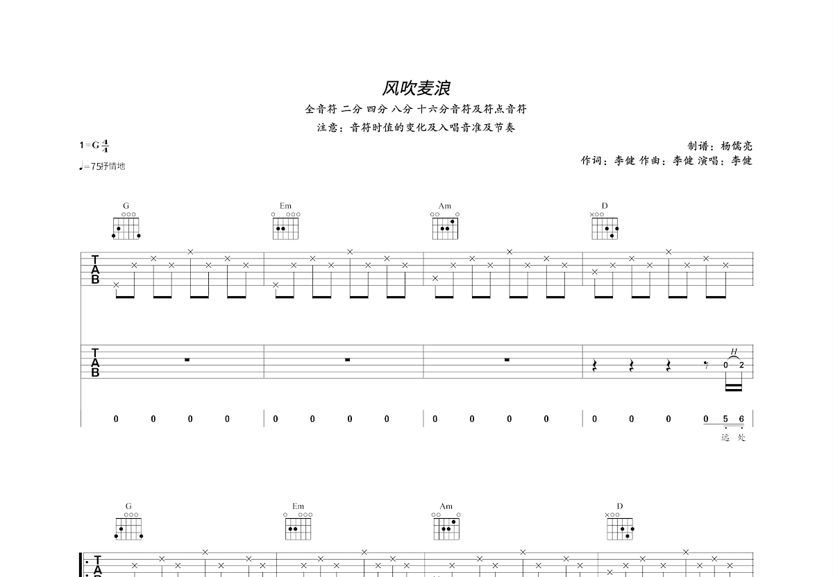 风吹麦浪吉他谱预览图