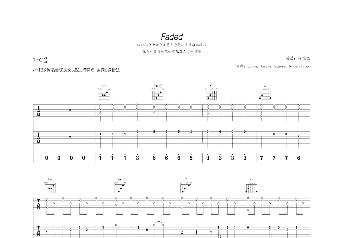 Faded吉他谱预览图