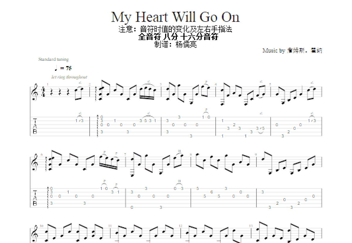 My Heart Will Go On吉他谱_詹姆斯。霍纳_C调指弹