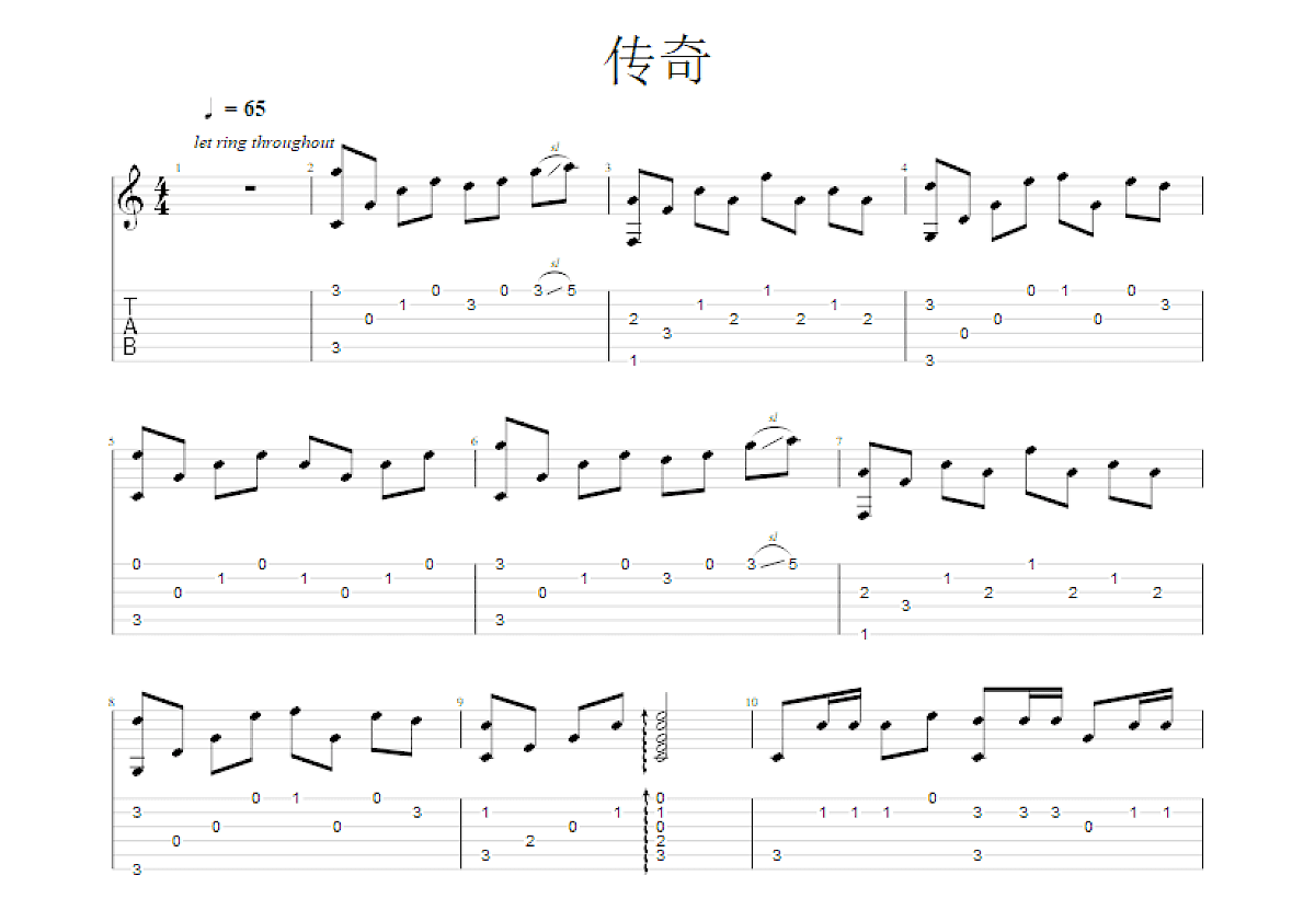 传奇吉他谱预览图
