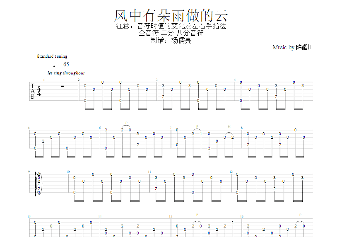 风中有朵雨做的云吉他谱预览图