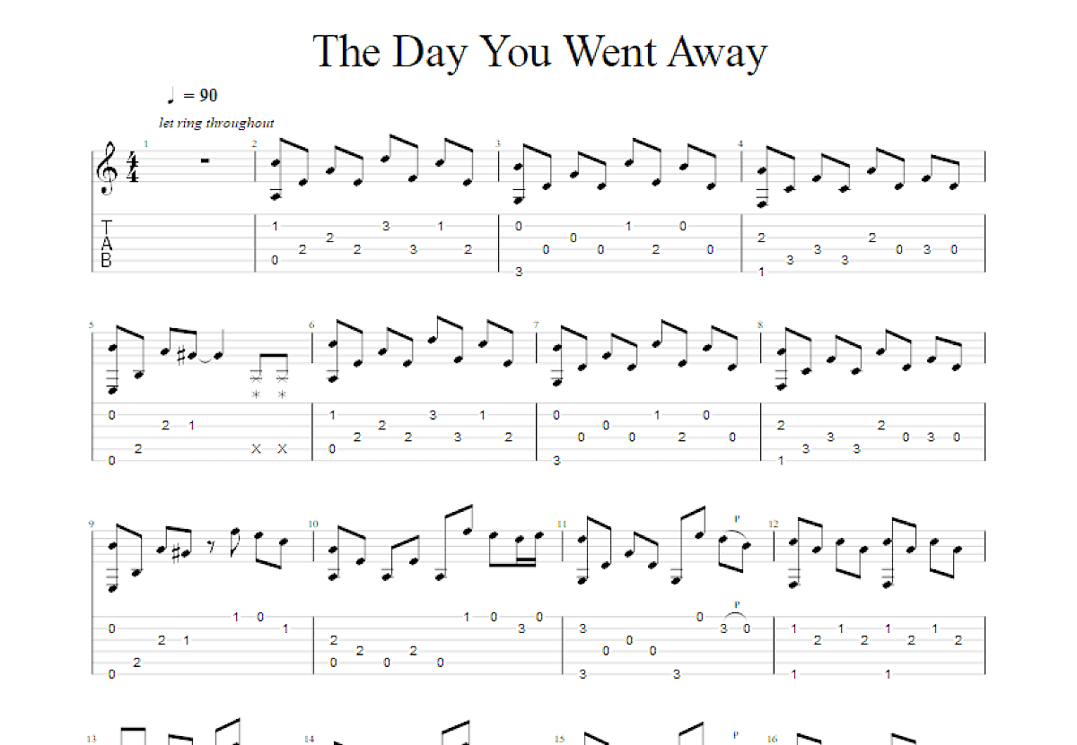 The Day You Went Away吉他谱_玛丽特.雷文_C调指弹