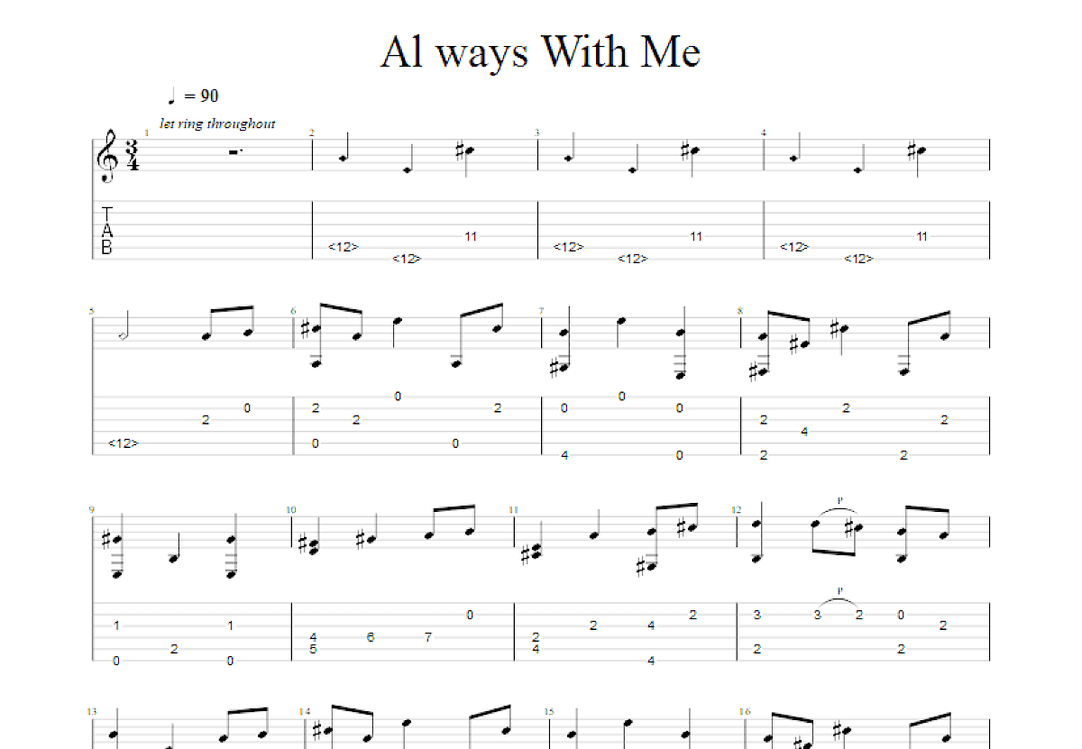 Al ways With Me吉他谱_林村弓_A调指弹