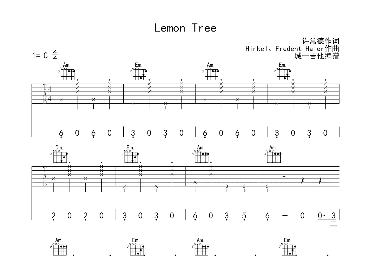 Lemon Tree吉他谱预览图