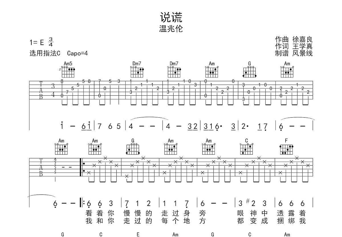 说谎吉他谱预览图