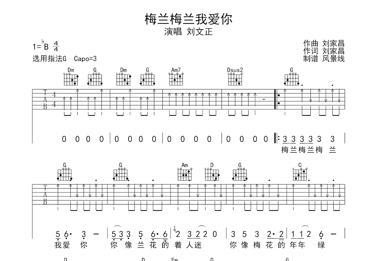 梅兰梅兰我爱你吉他谱预览图