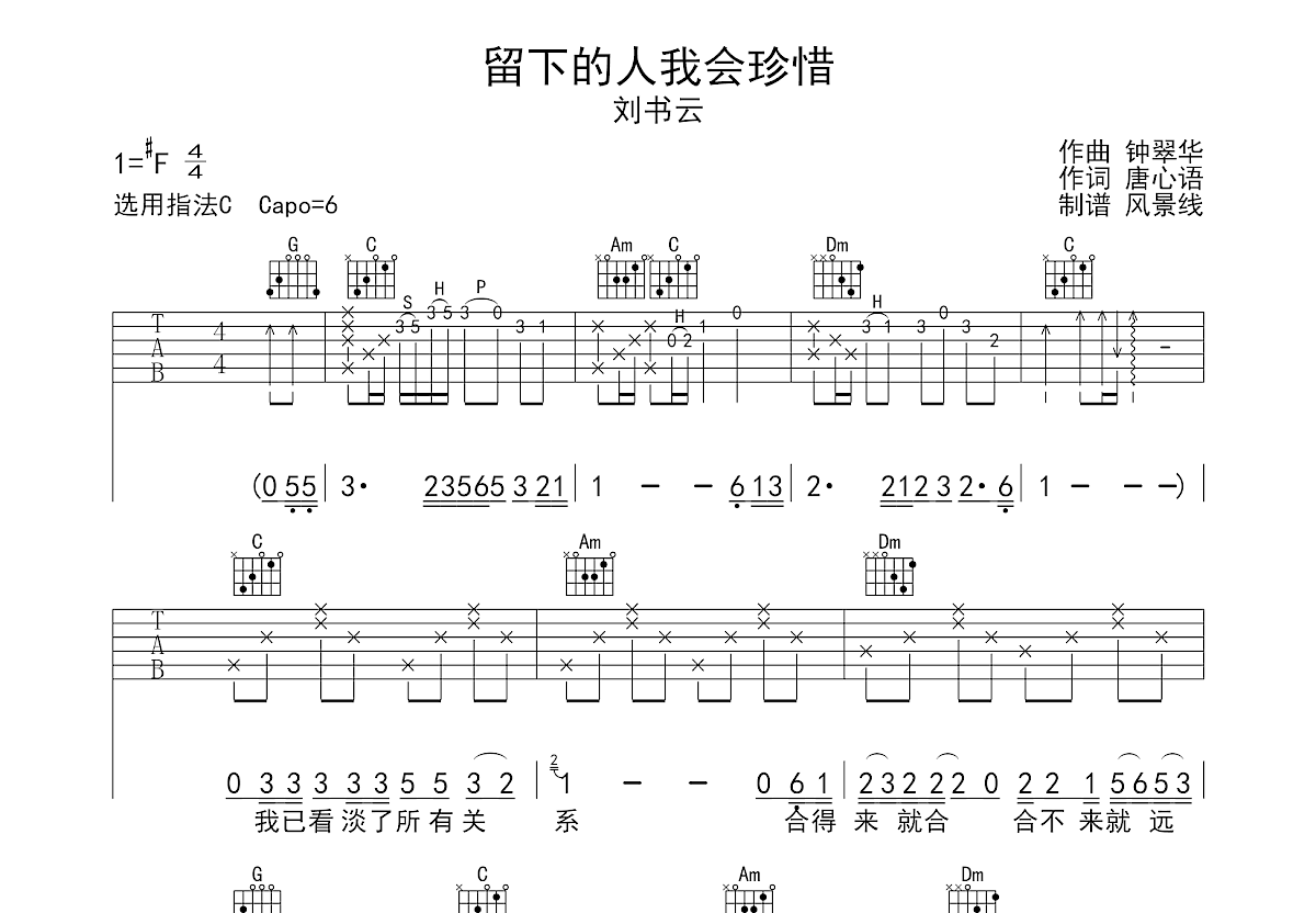 留下的人我会珍惜吉他谱预览图