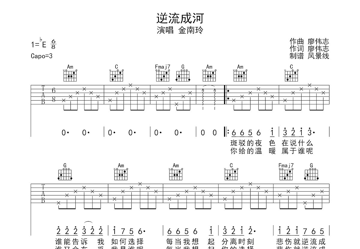 逆流成河吉他谱预览图