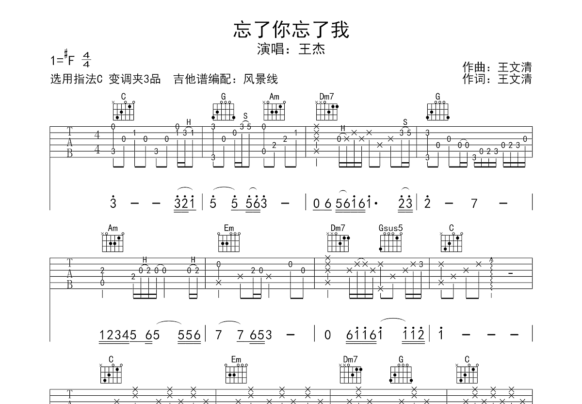 忘了你忘了我吉他谱预览图
