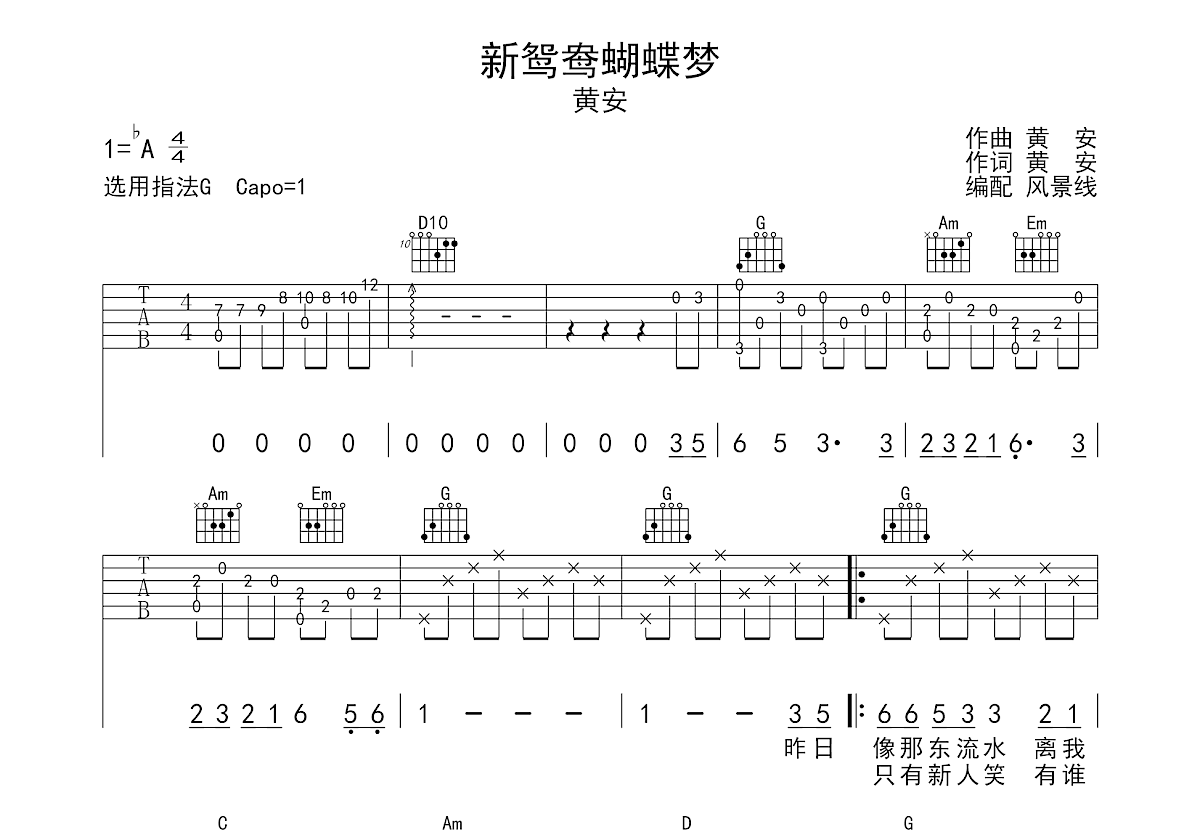 新鸳鸯蝴蝶梦吉他谱预览图