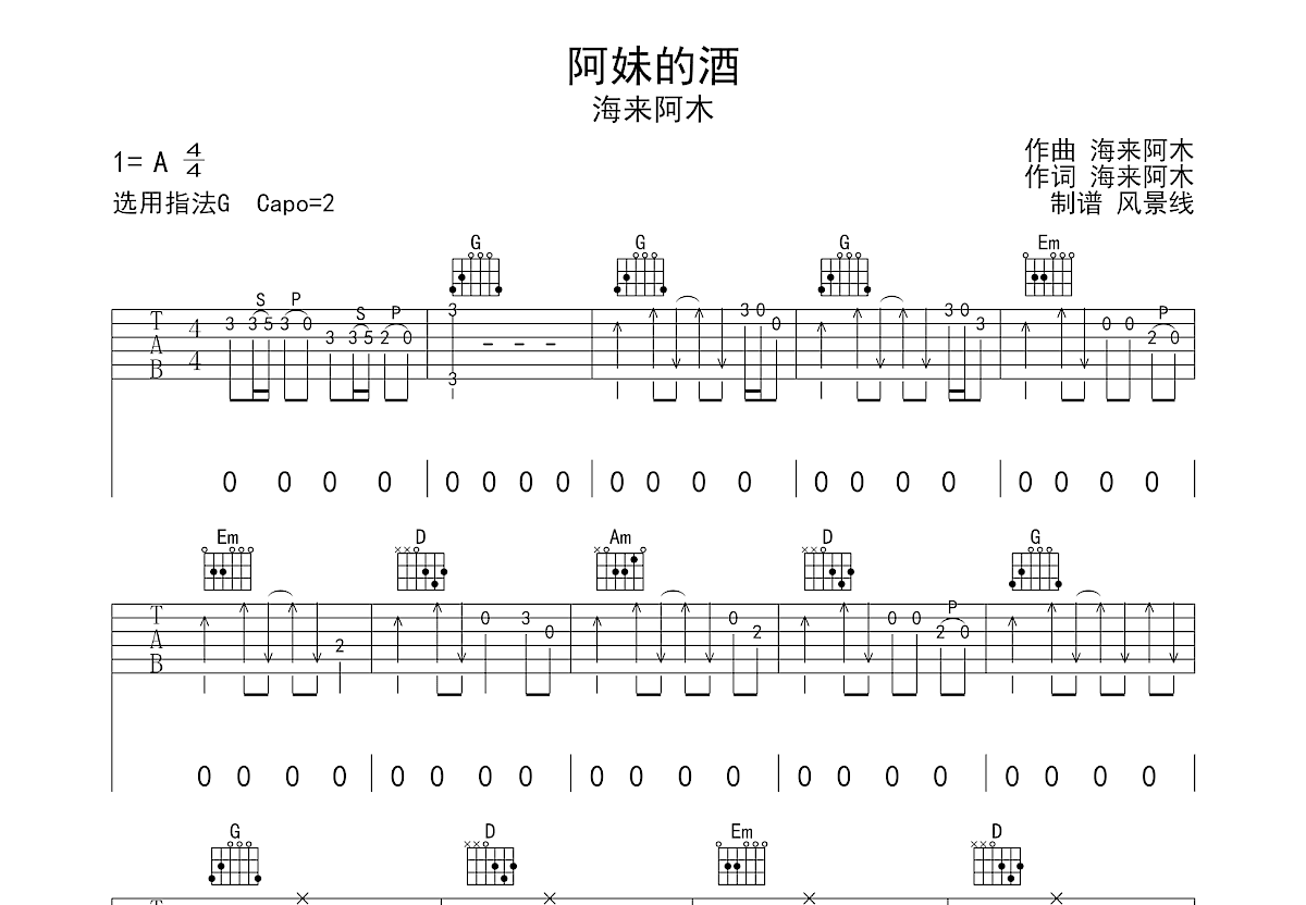 阿妹的酒吉他谱预览图