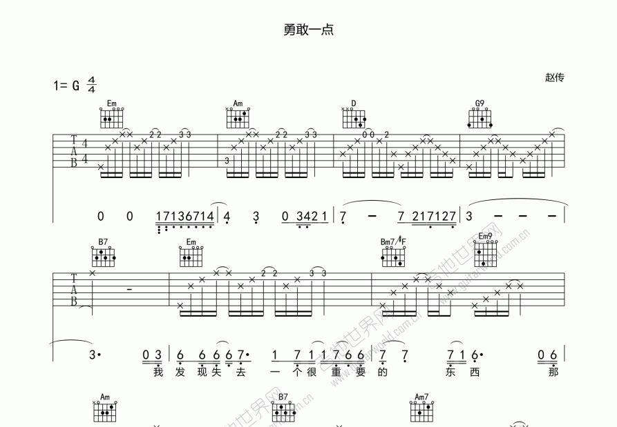 勇敢一点吉他谱预览图