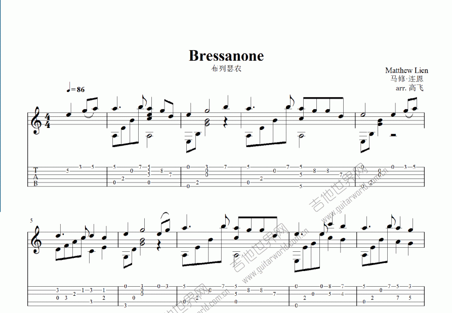 Bressanone（布列瑟农）吉他谱预览图