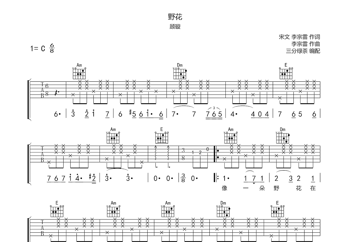 野花吉他谱预览图