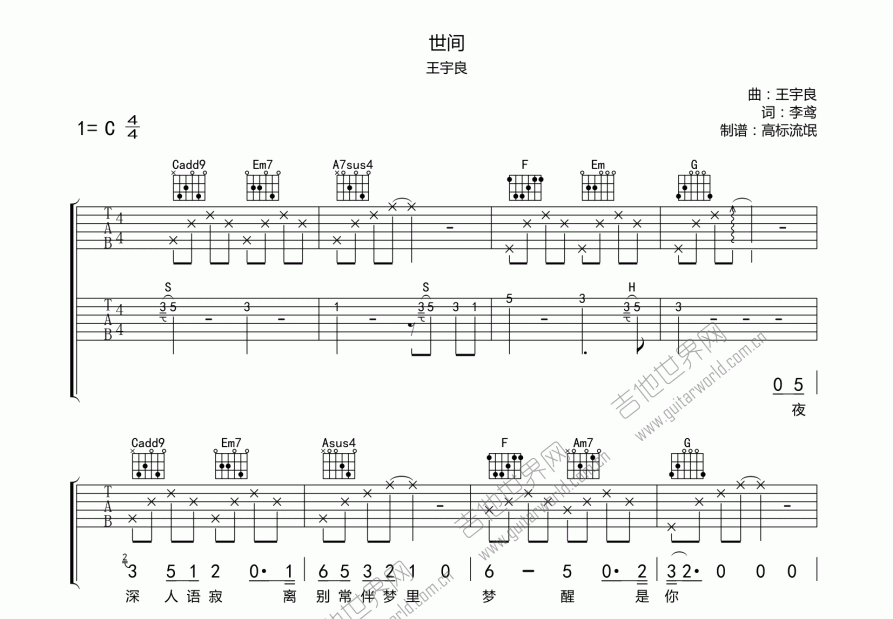 世间吉他谱预览图
