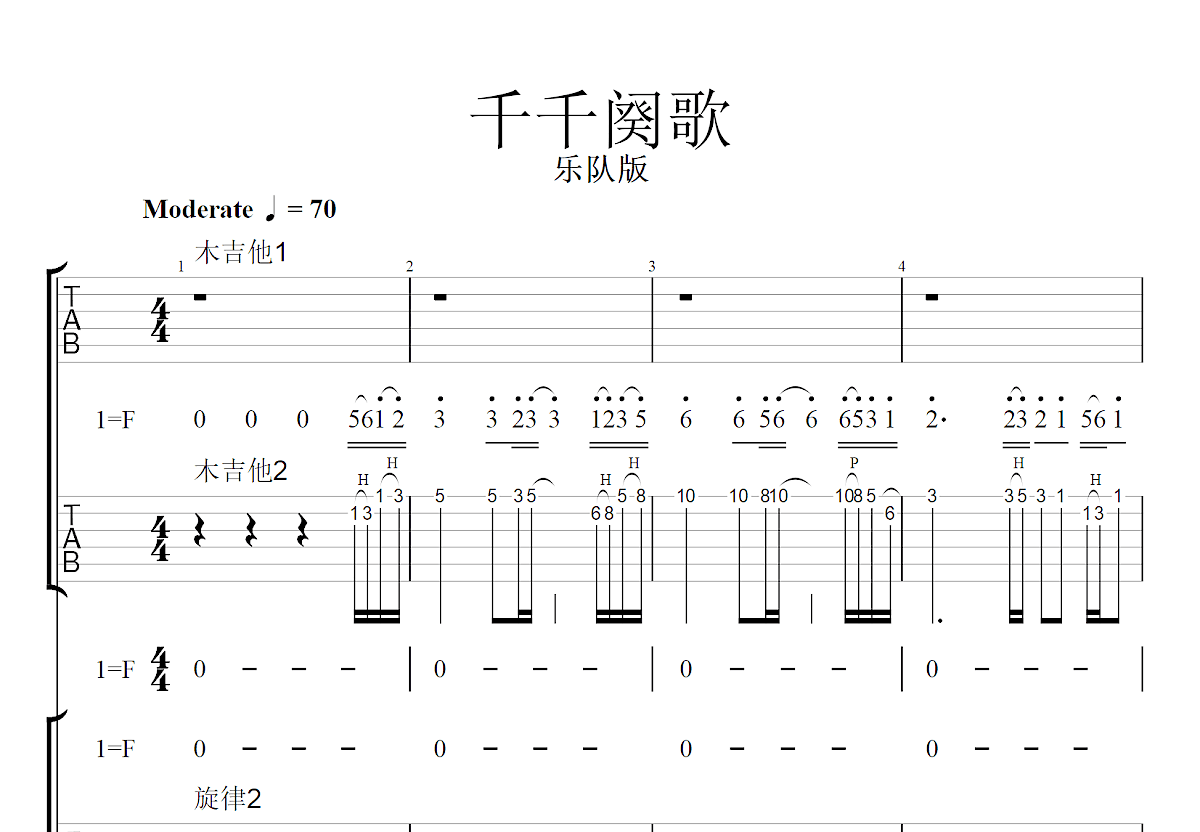 千千阕歌吉他谱预览图