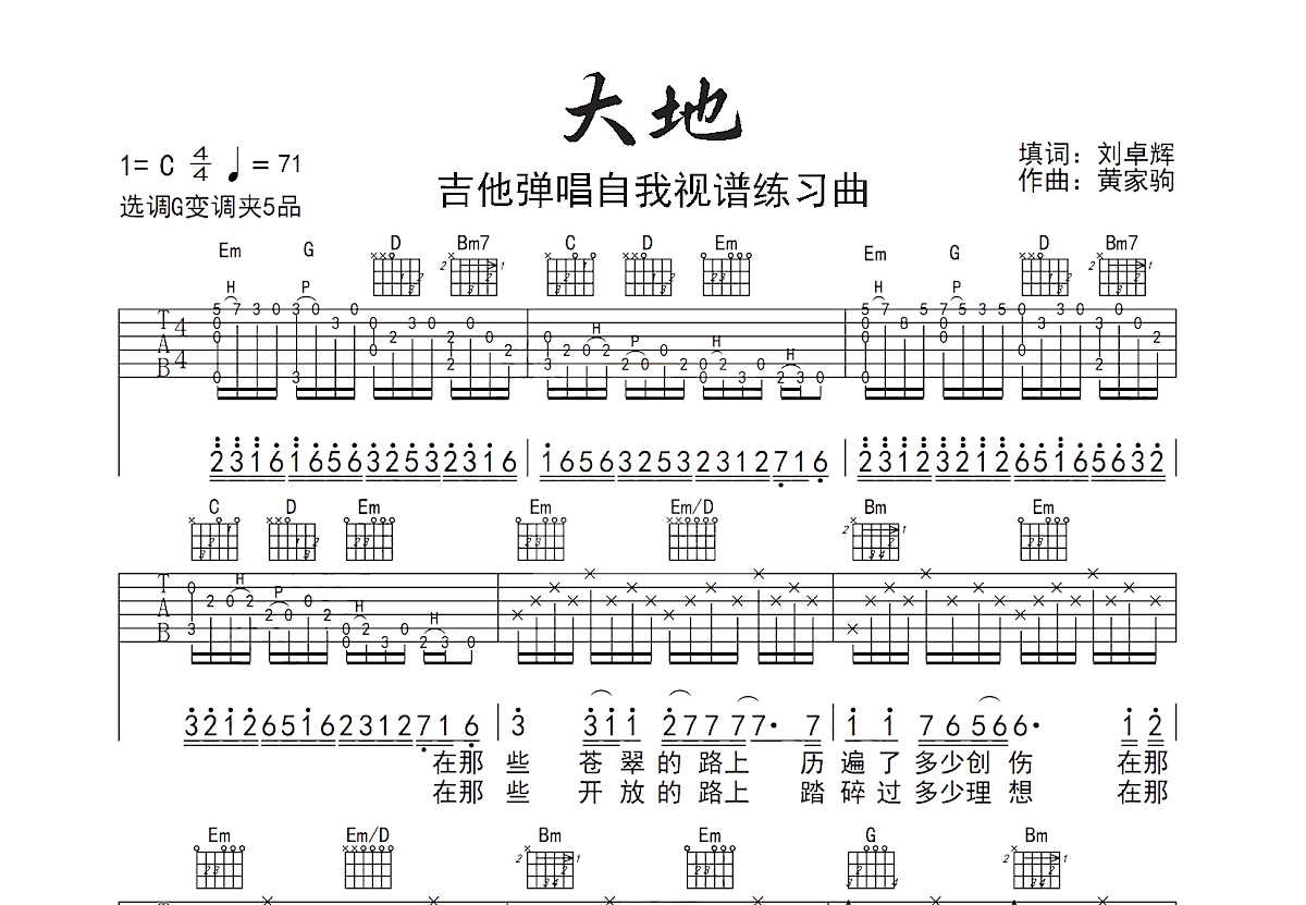 大地吉他谱预览图