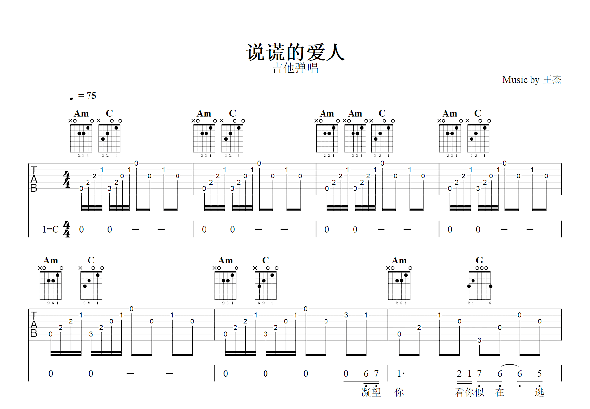 说谎的爱人吉他谱预览图