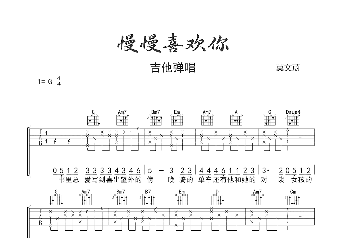 慢慢喜欢你吉他谱预览图