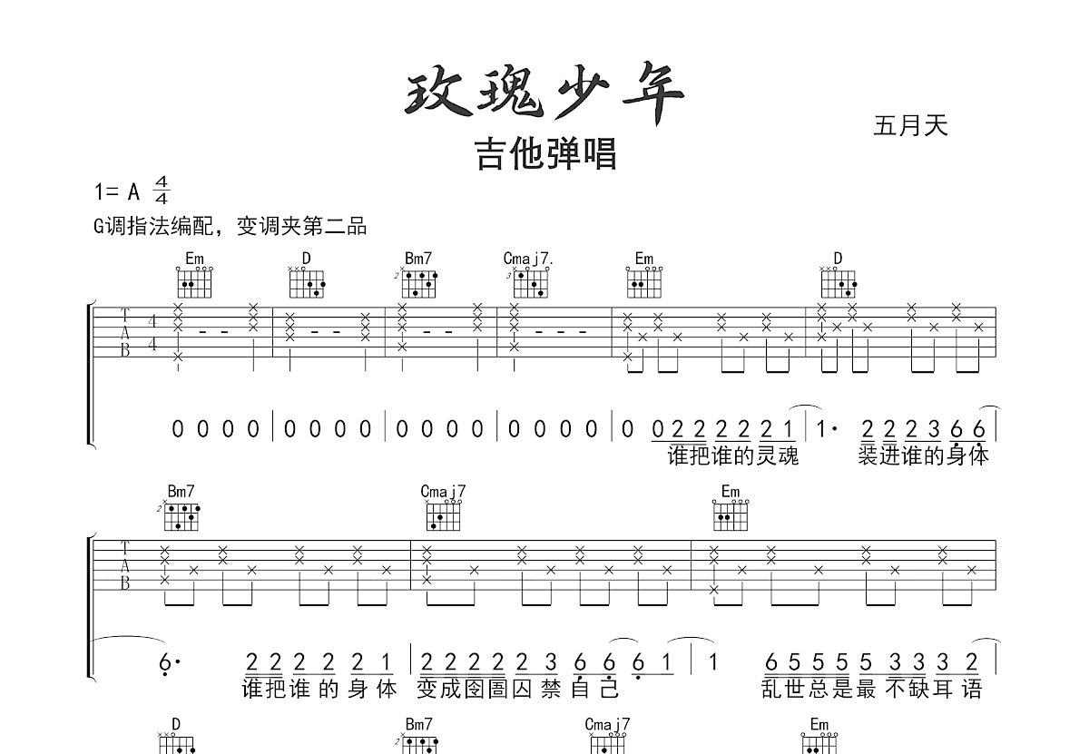 玫瑰少年吉他谱预览图