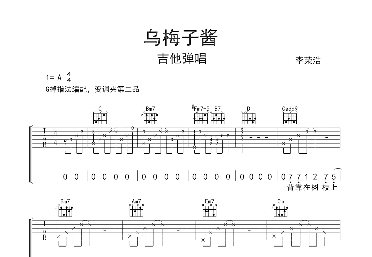 乌梅子酱吉他谱预览图