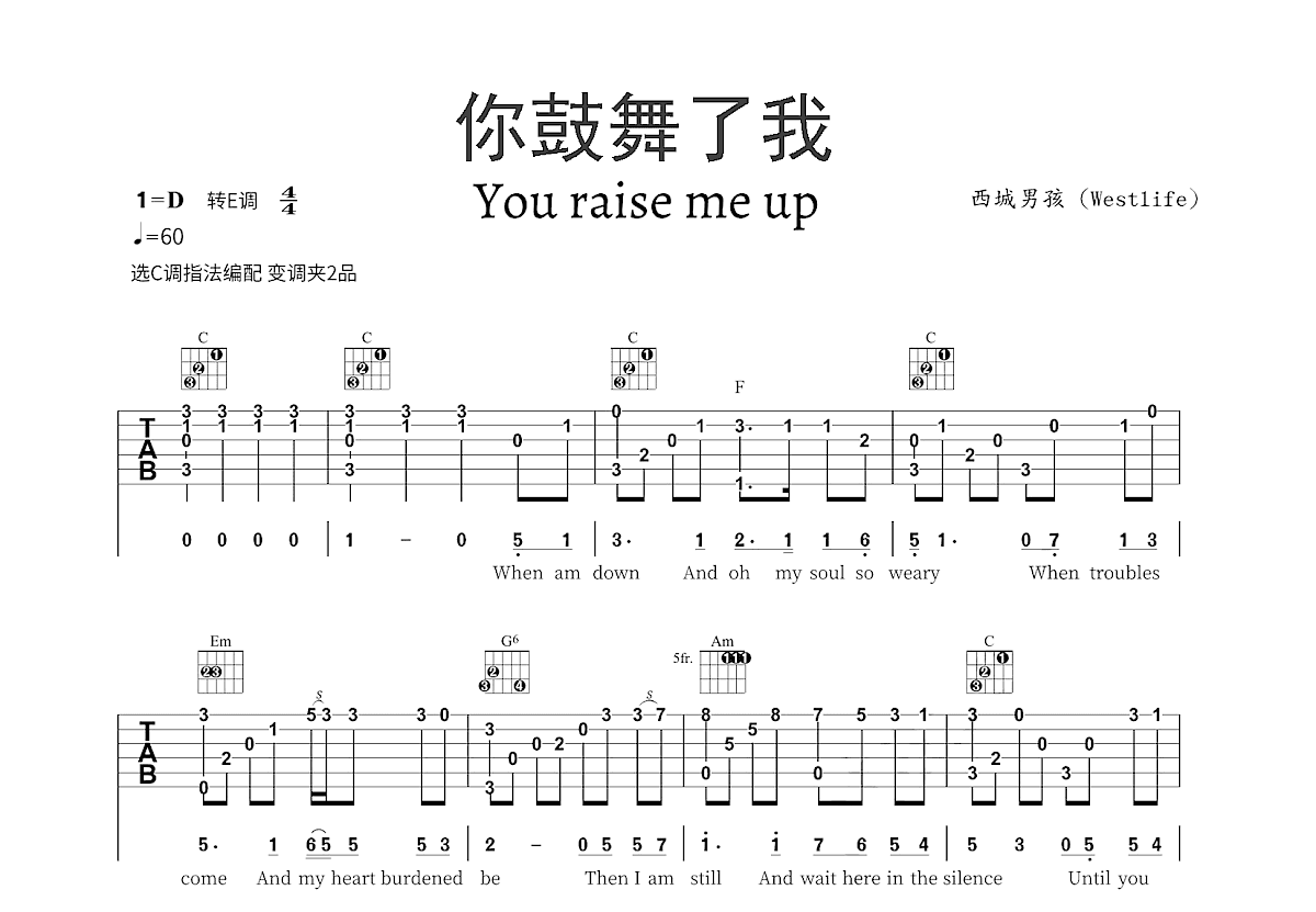 你鼓舞了我吉他谱预览图