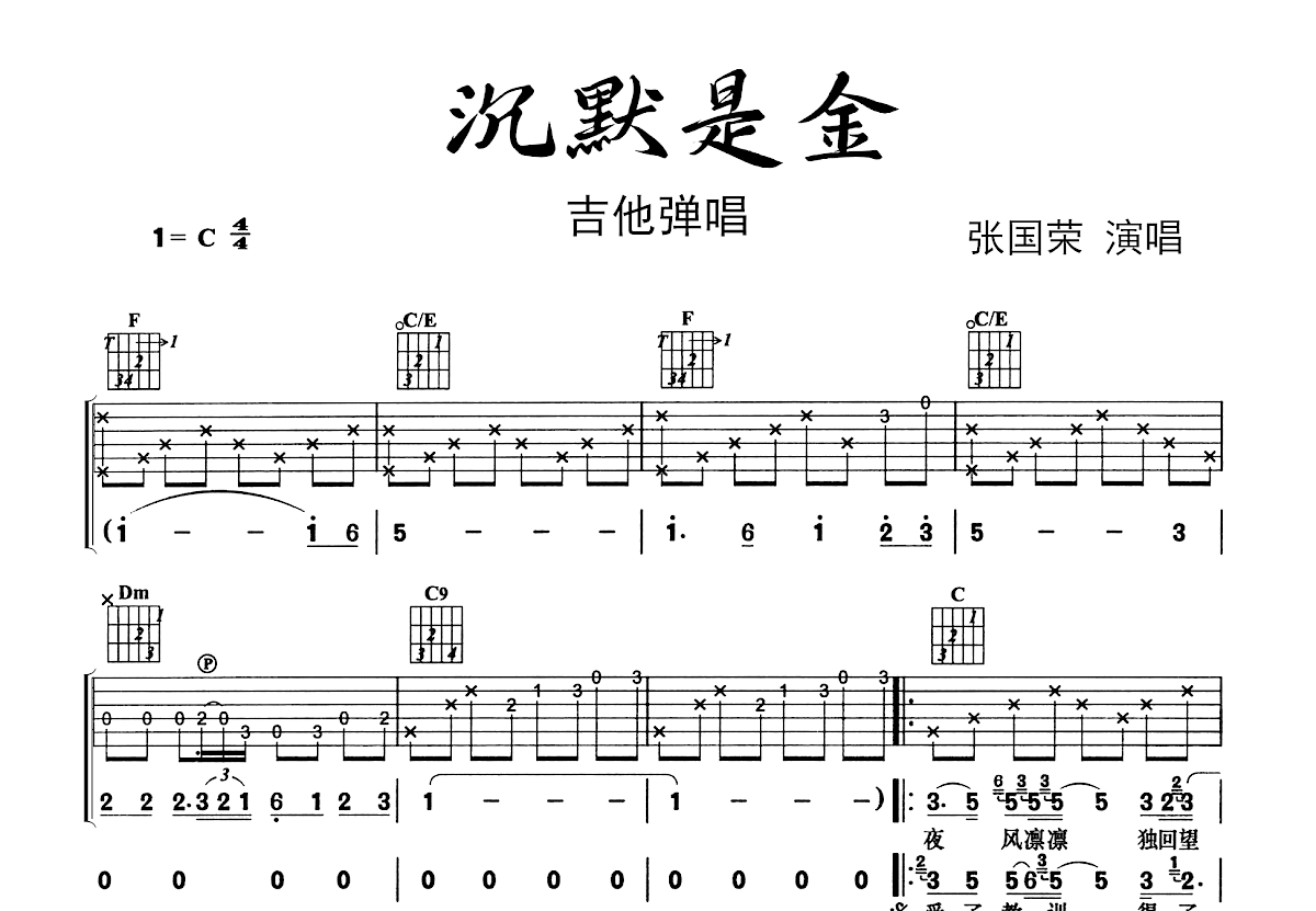 沉默是金吉他谱_张国荣_C调弹唱