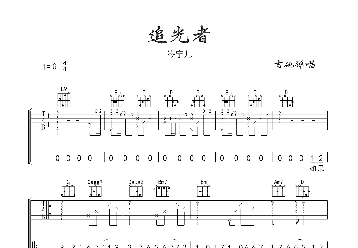 追光者吉他谱预览图