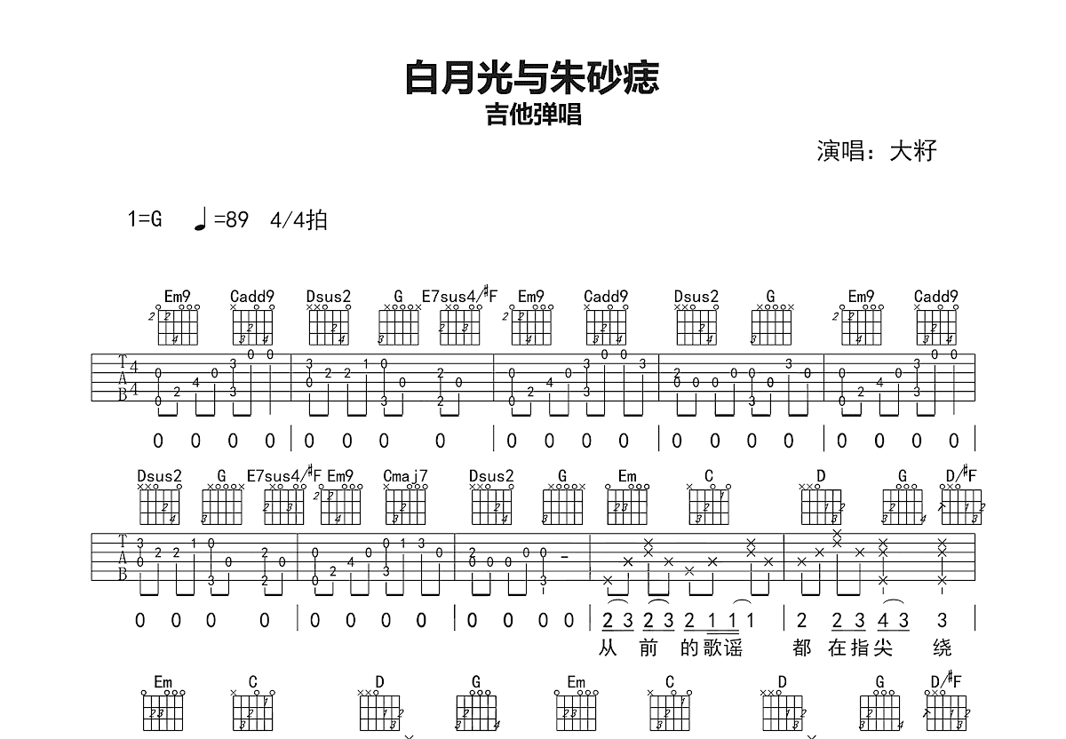 白月光与朱砂痣吉他谱预览图
