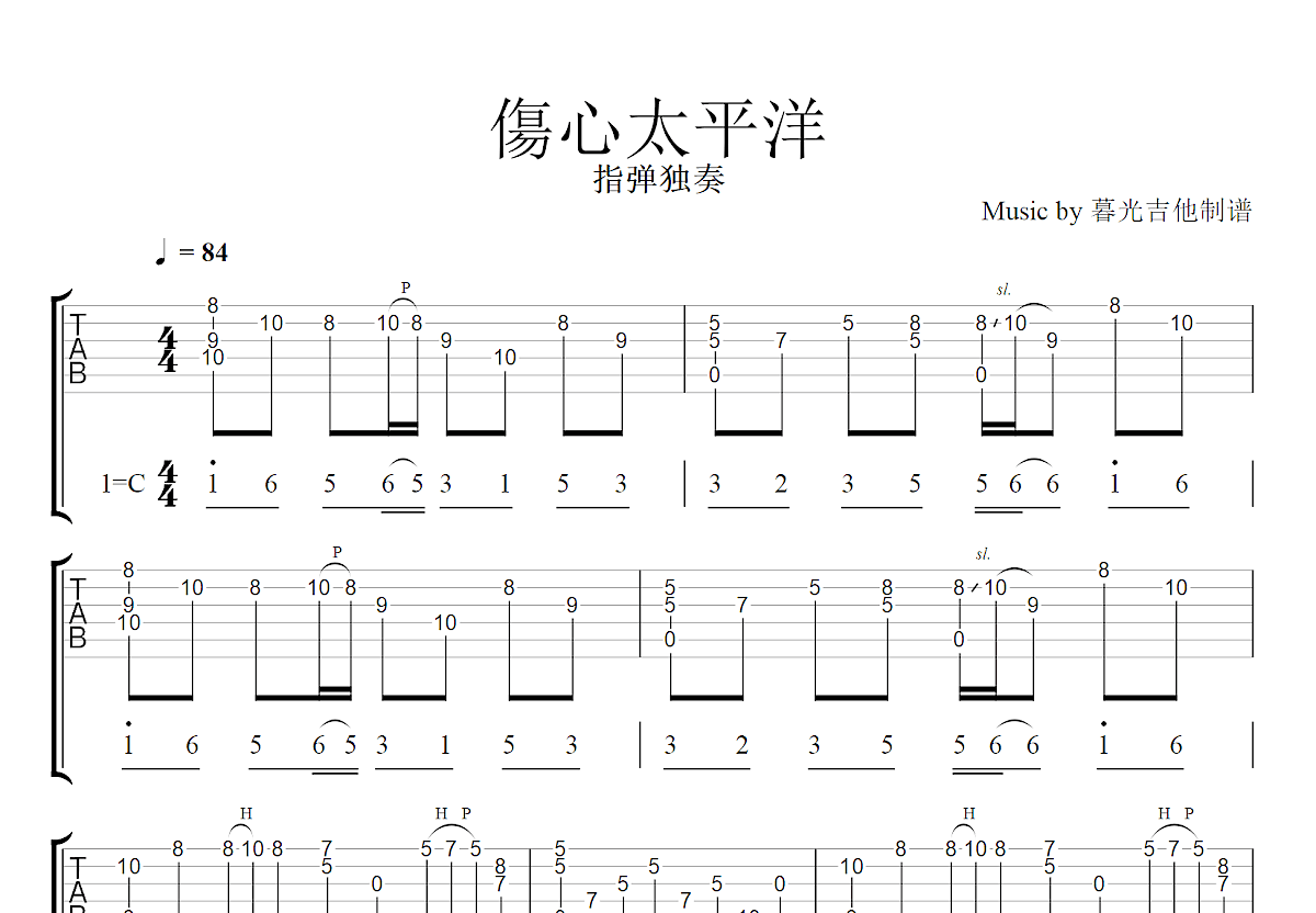 伤心太平洋吉他谱预览图