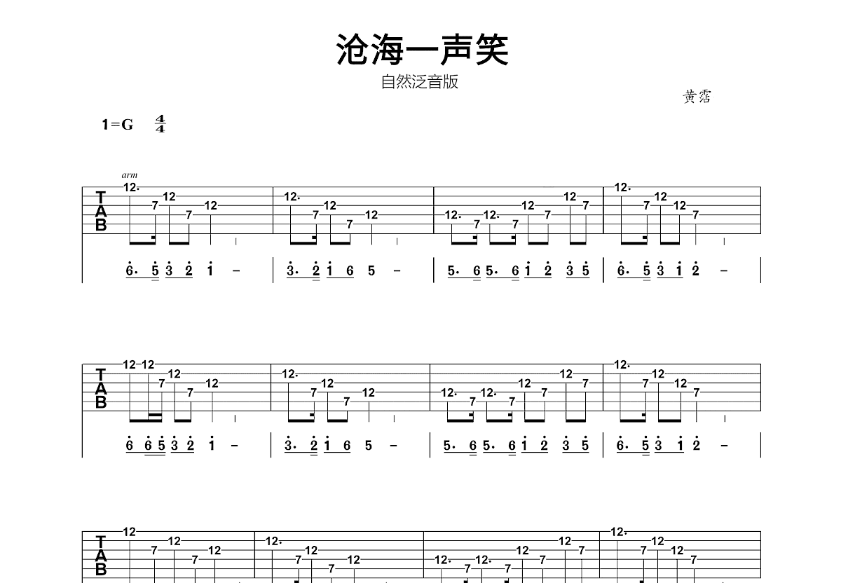 沧海一声笑吉他谱预览图