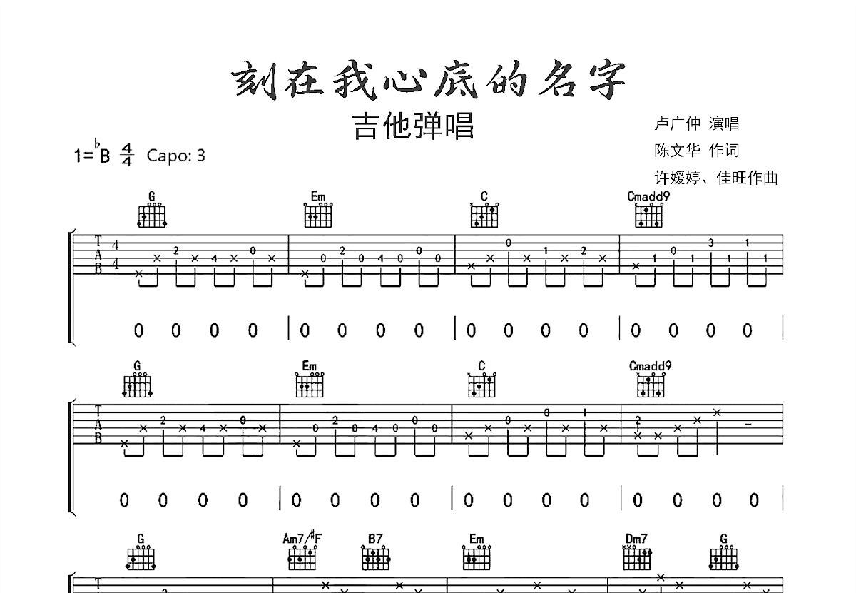 刻在我心底的名字吉他谱预览图