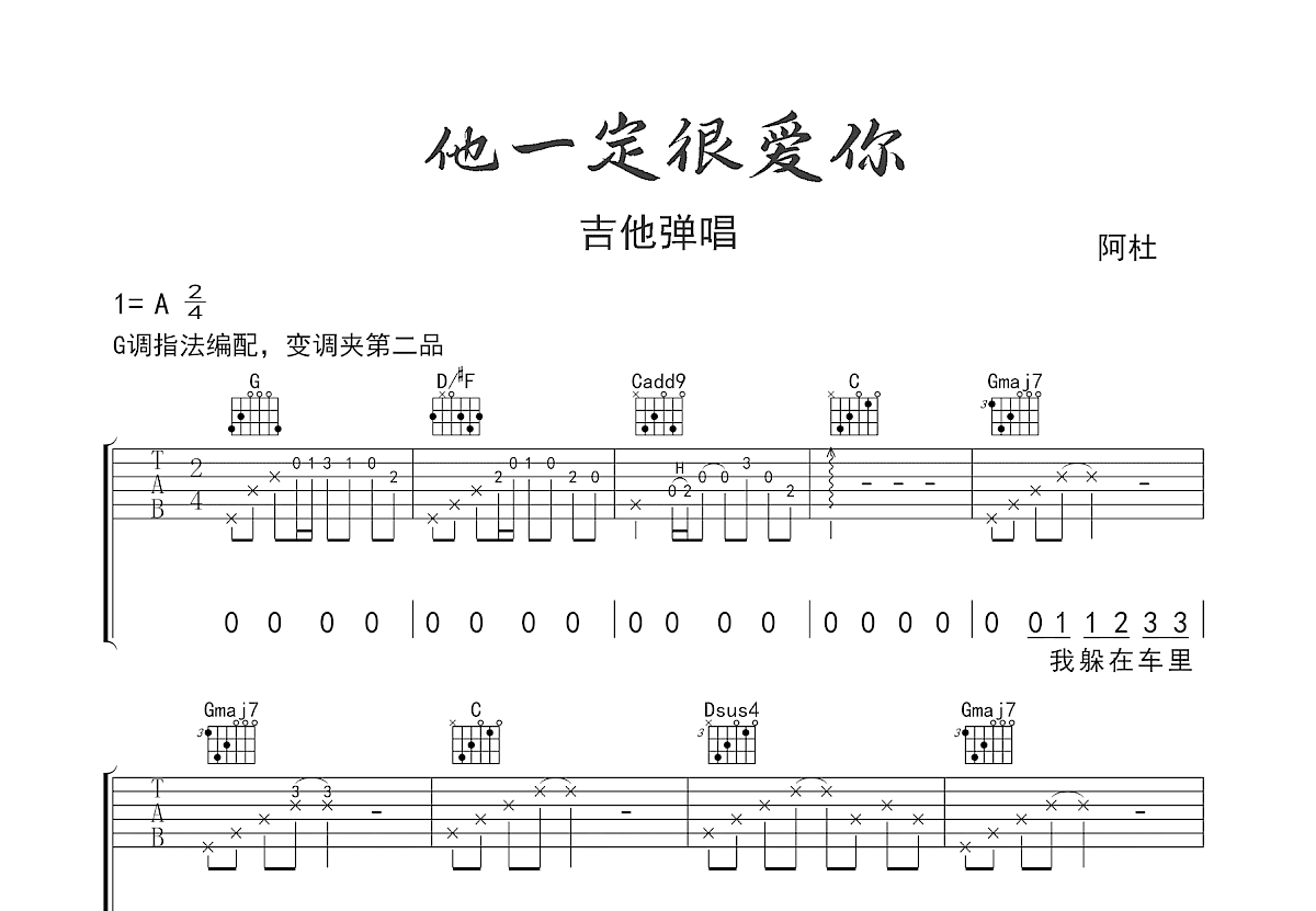 他一定很爱你吉他谱预览图