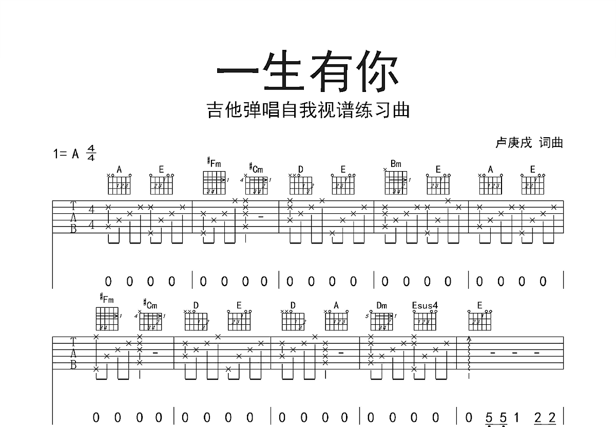 一生有你吉他谱_水木年华_A调弹唱