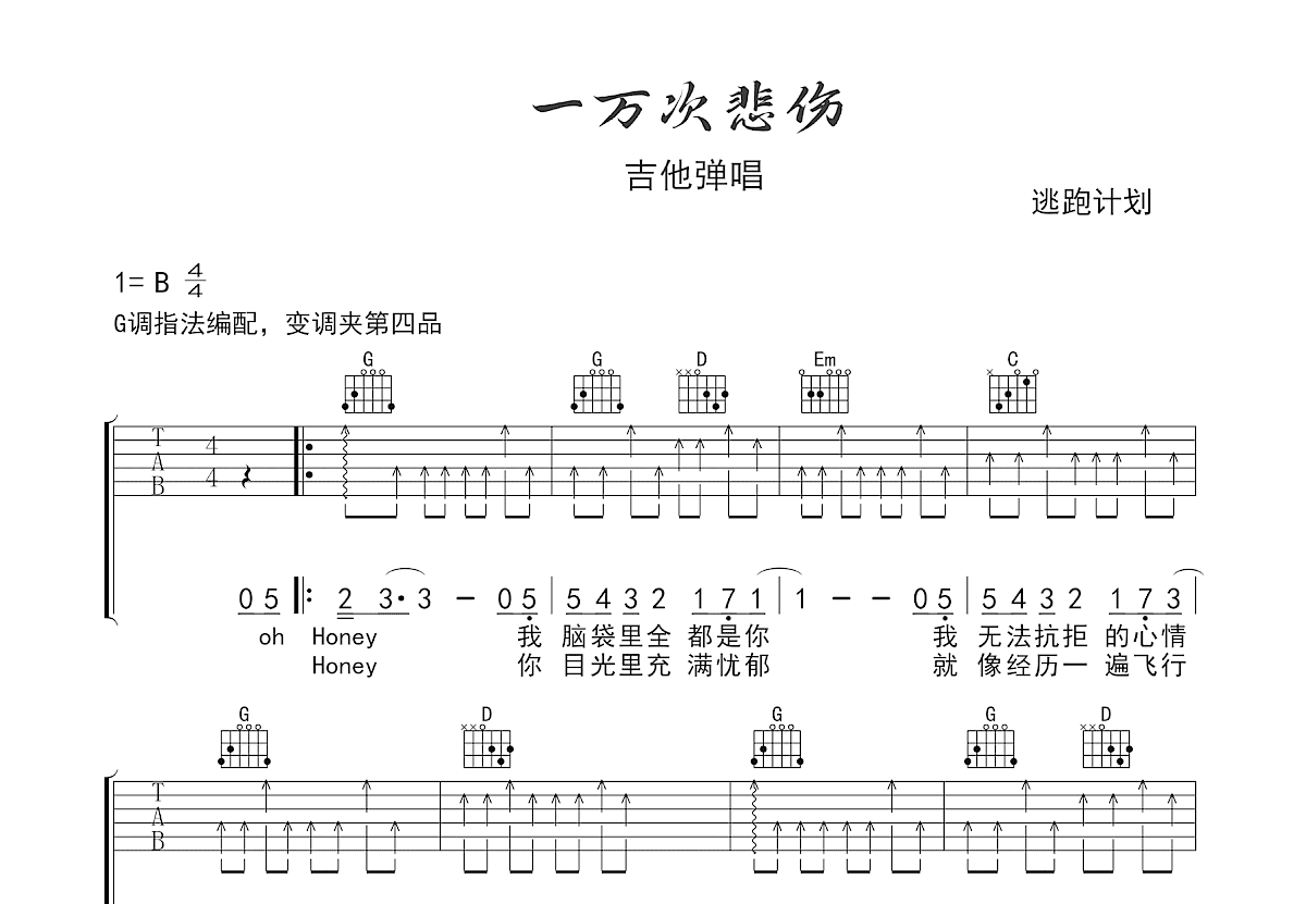 一万次悲伤吉他谱预览图