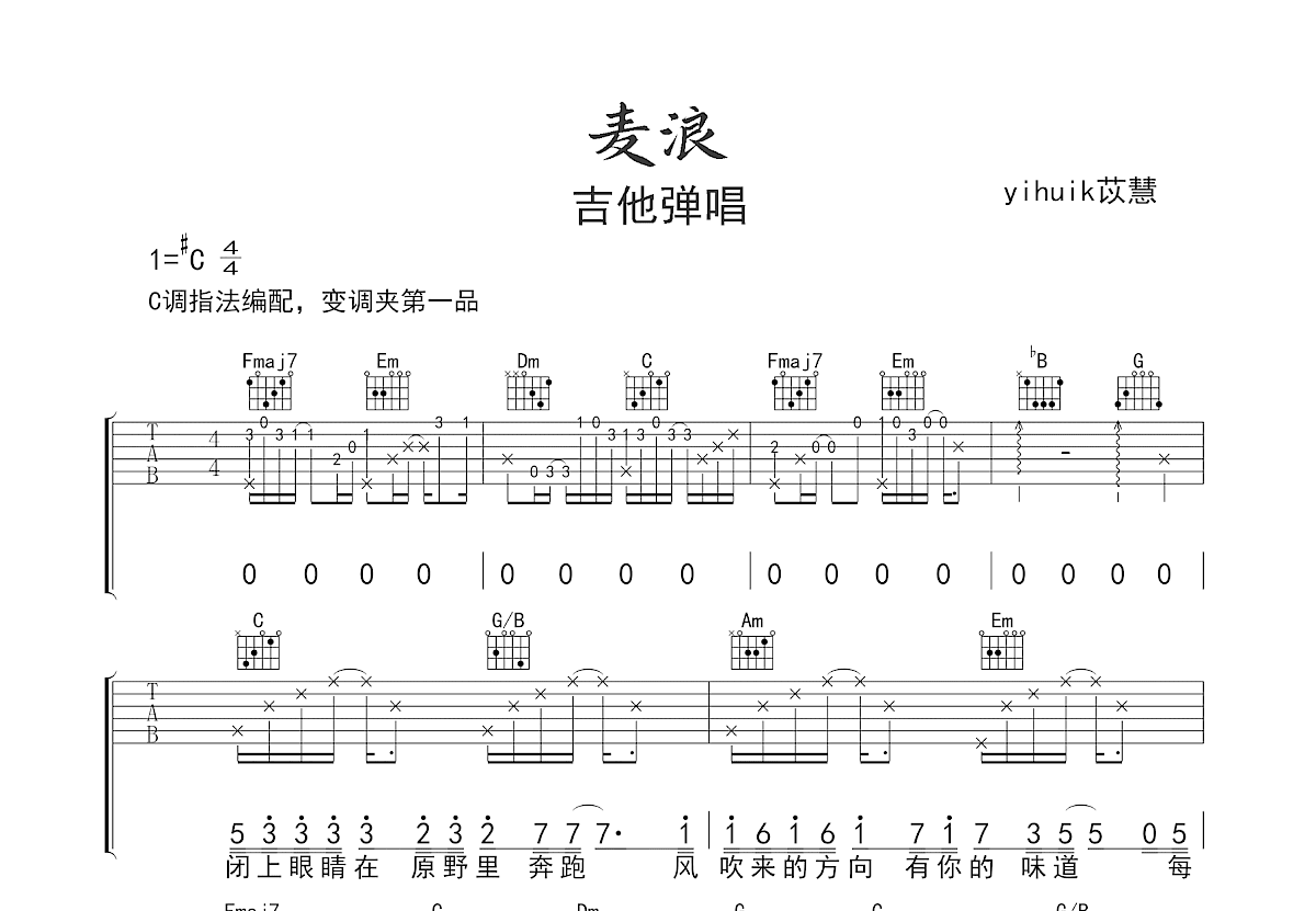 麦浪吉他谱预览图