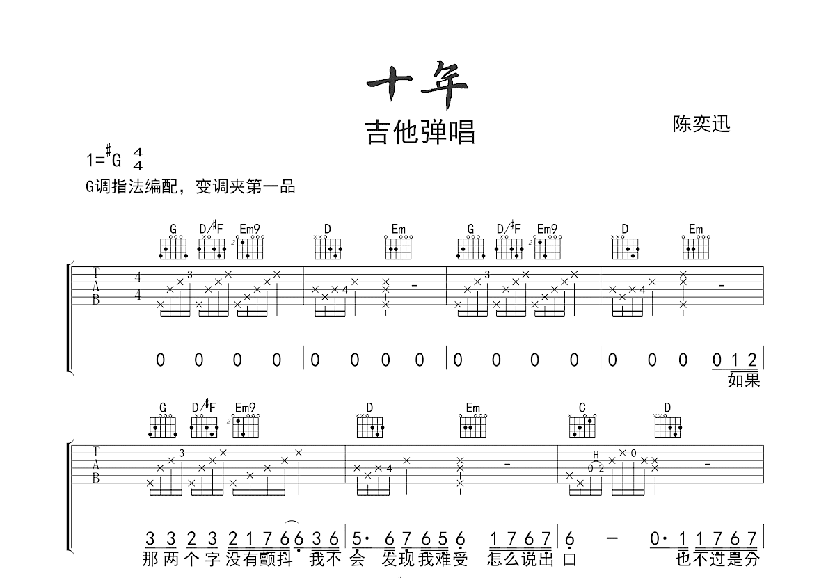 十年吉他谱预览图