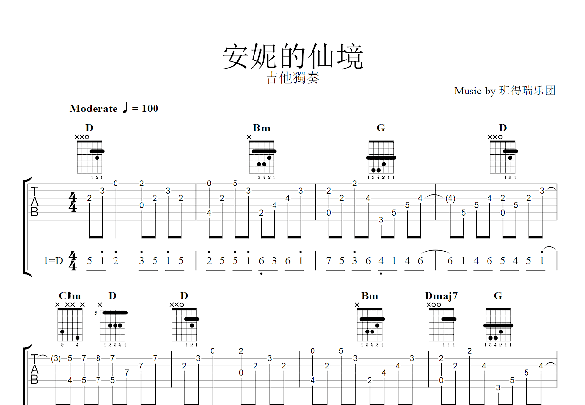 安妮的仙境吉他谱预览图