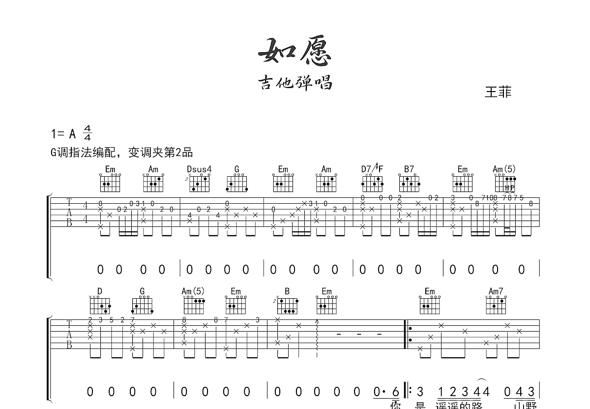 如愿吉他谱预览图