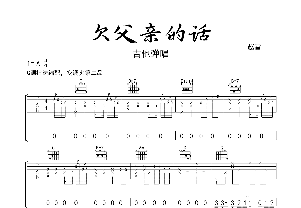 欠父亲的话吉他谱预览图