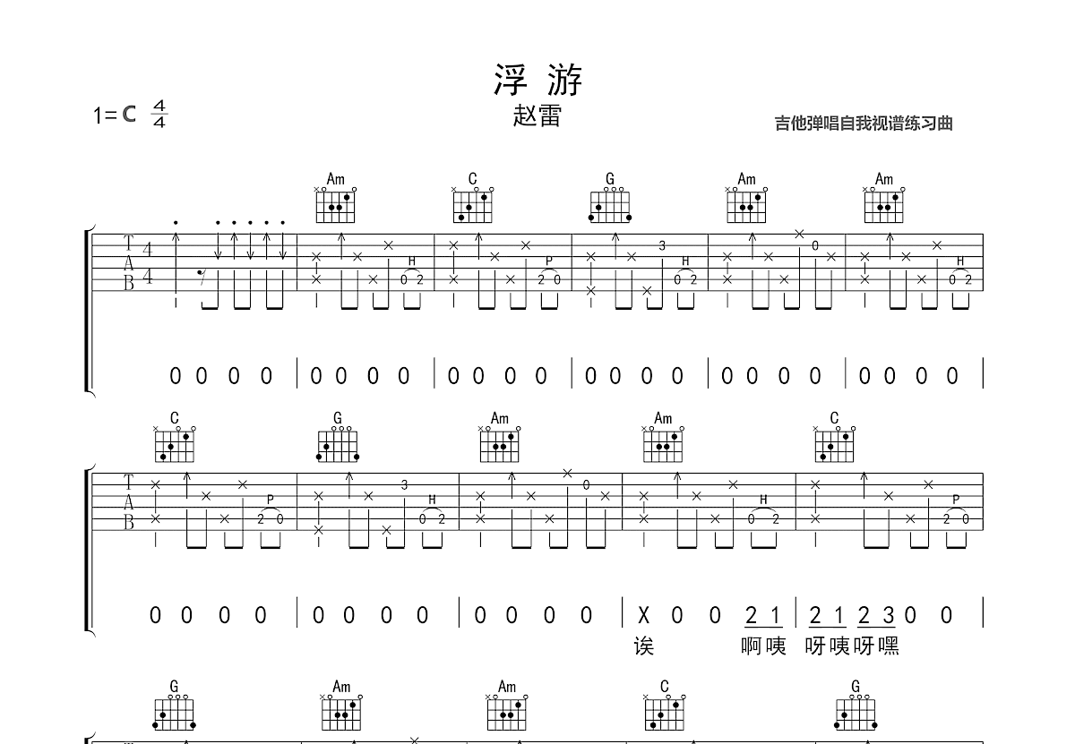 浮游吉他谱_赵雷_C调弹唱