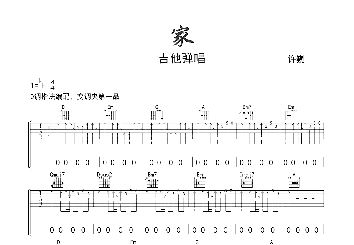 家吉他谱_许巍_D调弹唱