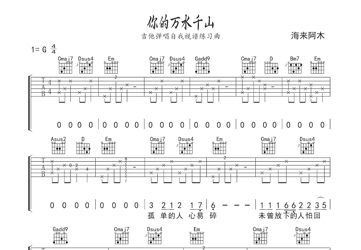 你的万水千山吉他谱预览图